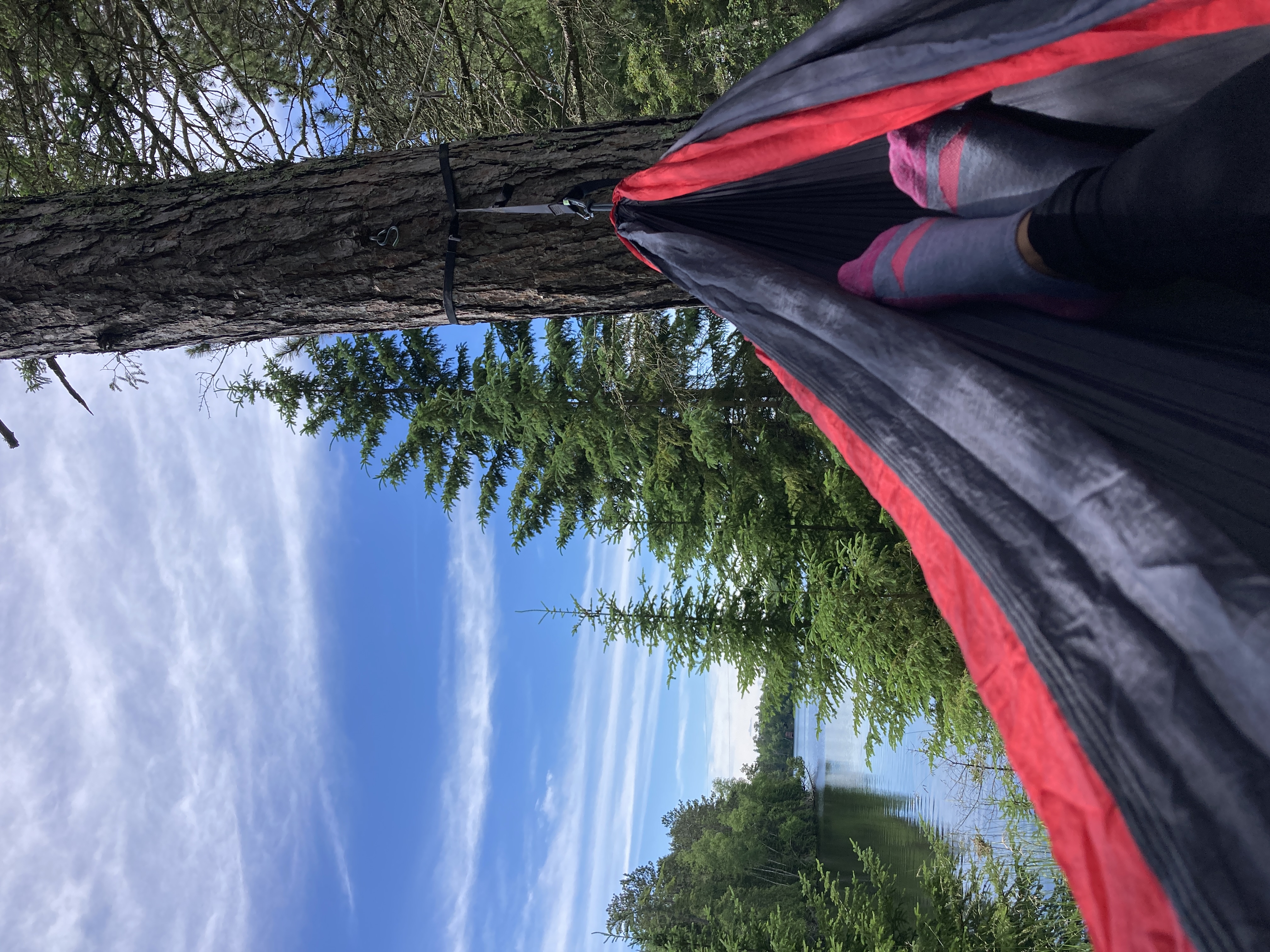 Relaxing in a hammock outside Sara's cabin